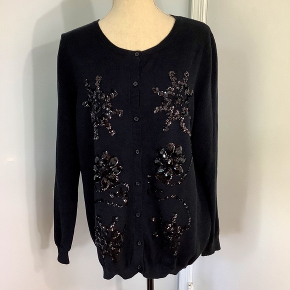 NWT VTG DG2 by DIANE GILMAN XL BLACK JERSEY KNIT CARDIGAN BEADED SPECIAL EVENT - Picture 1 of 11